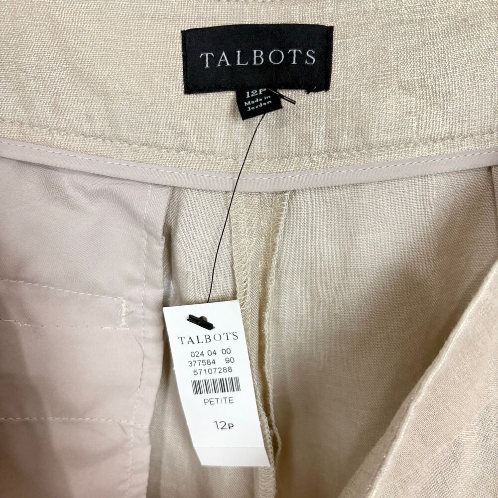 Talbots Womens Linen Cropped Wide Leg Pants Gold Flat Front Side Zip Size 12P - Picture 3 of 8